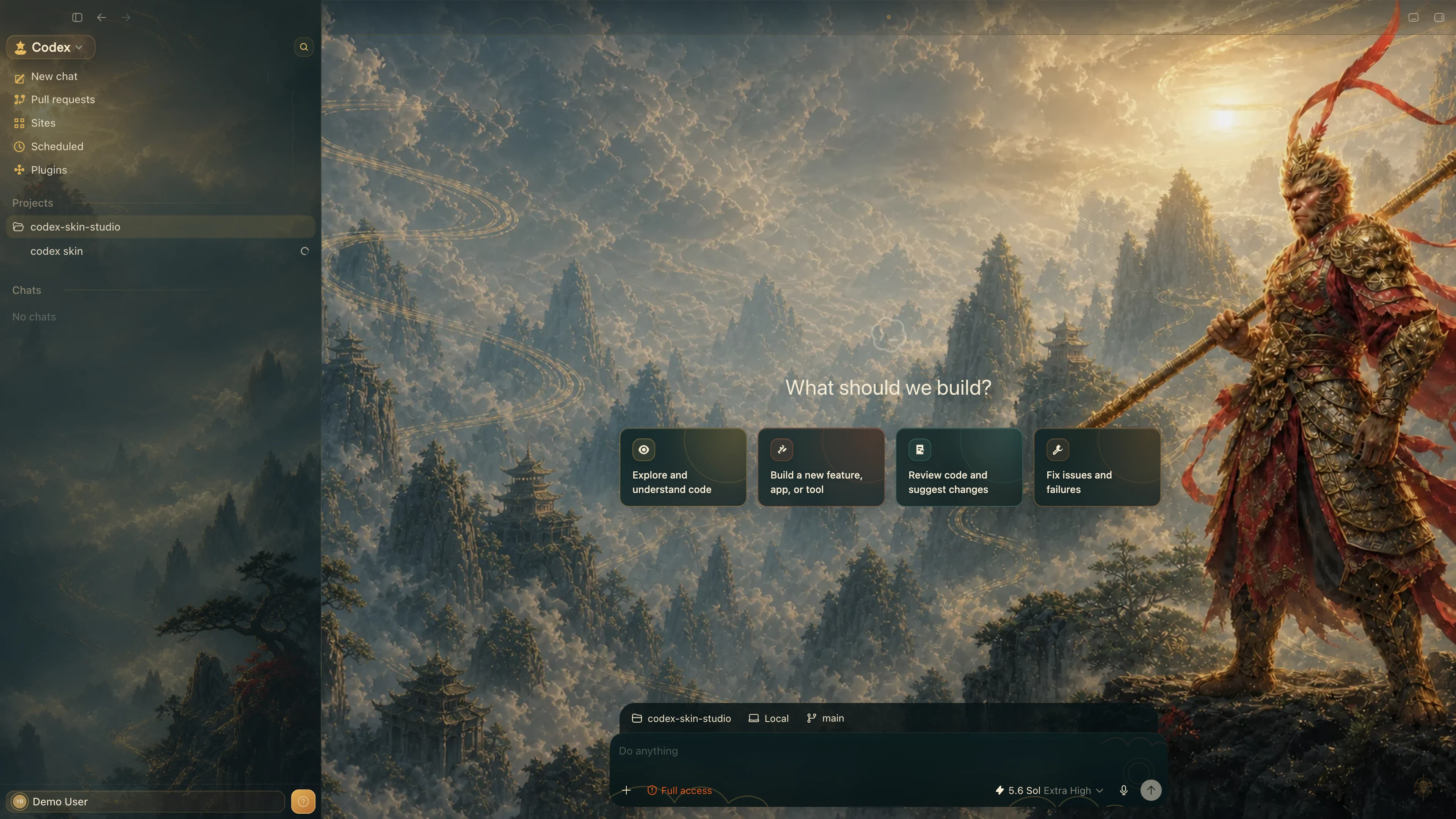 Monkey King theme shown in the Codex New Task interface