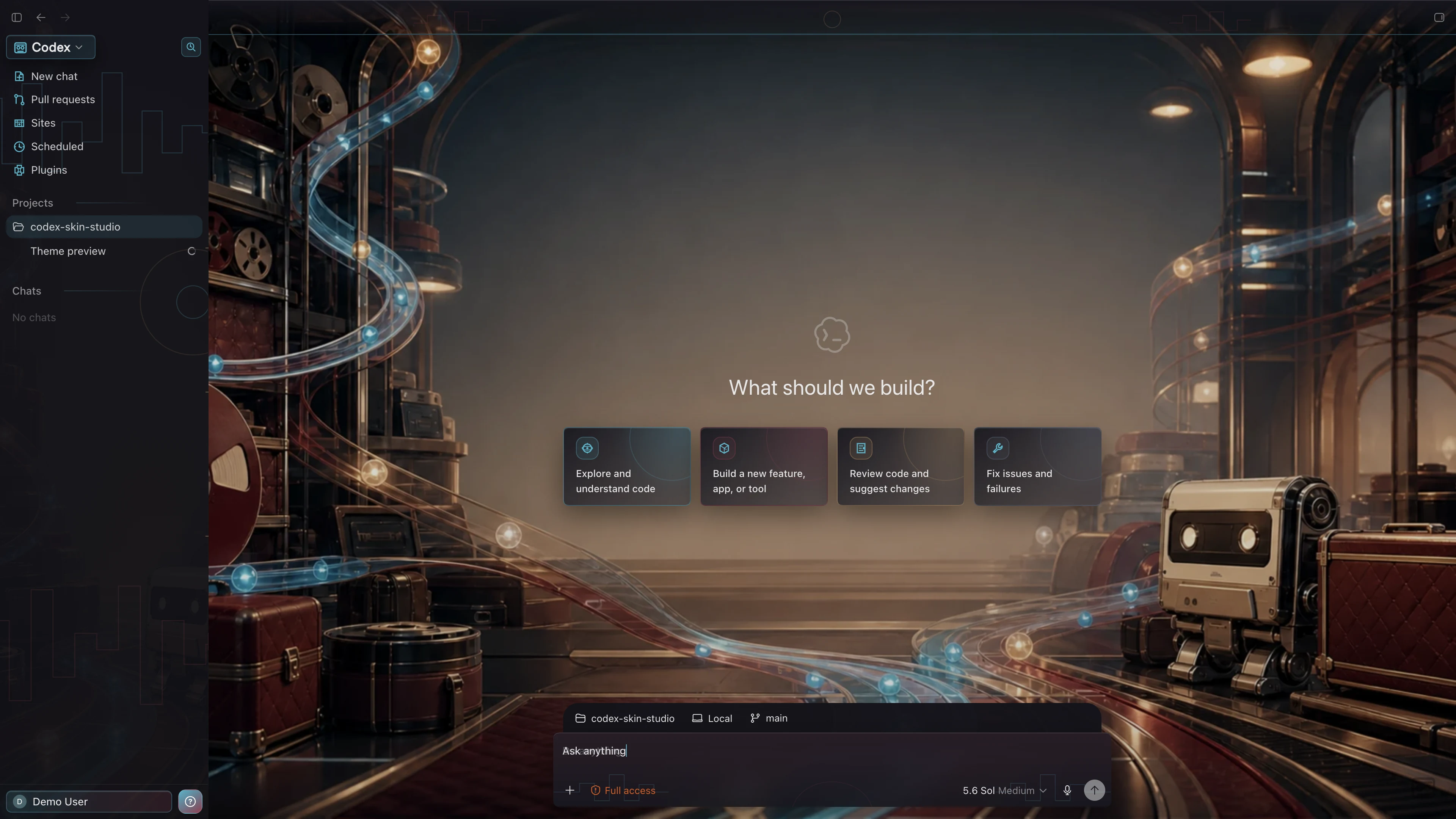 Cassette Courier theme shown in the Codex New Task interface