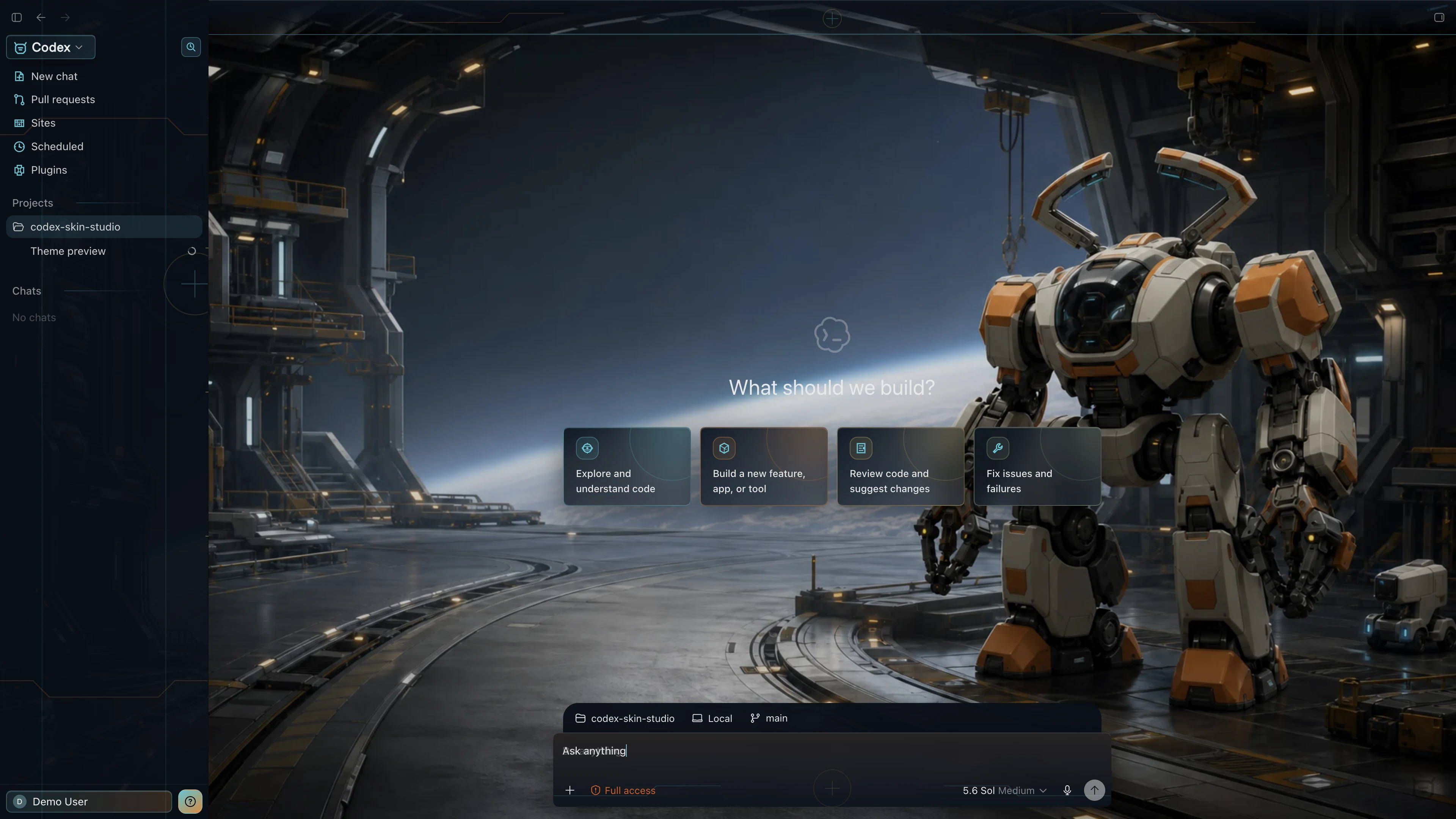 Mecha Relay theme shown in the Codex New Task interface