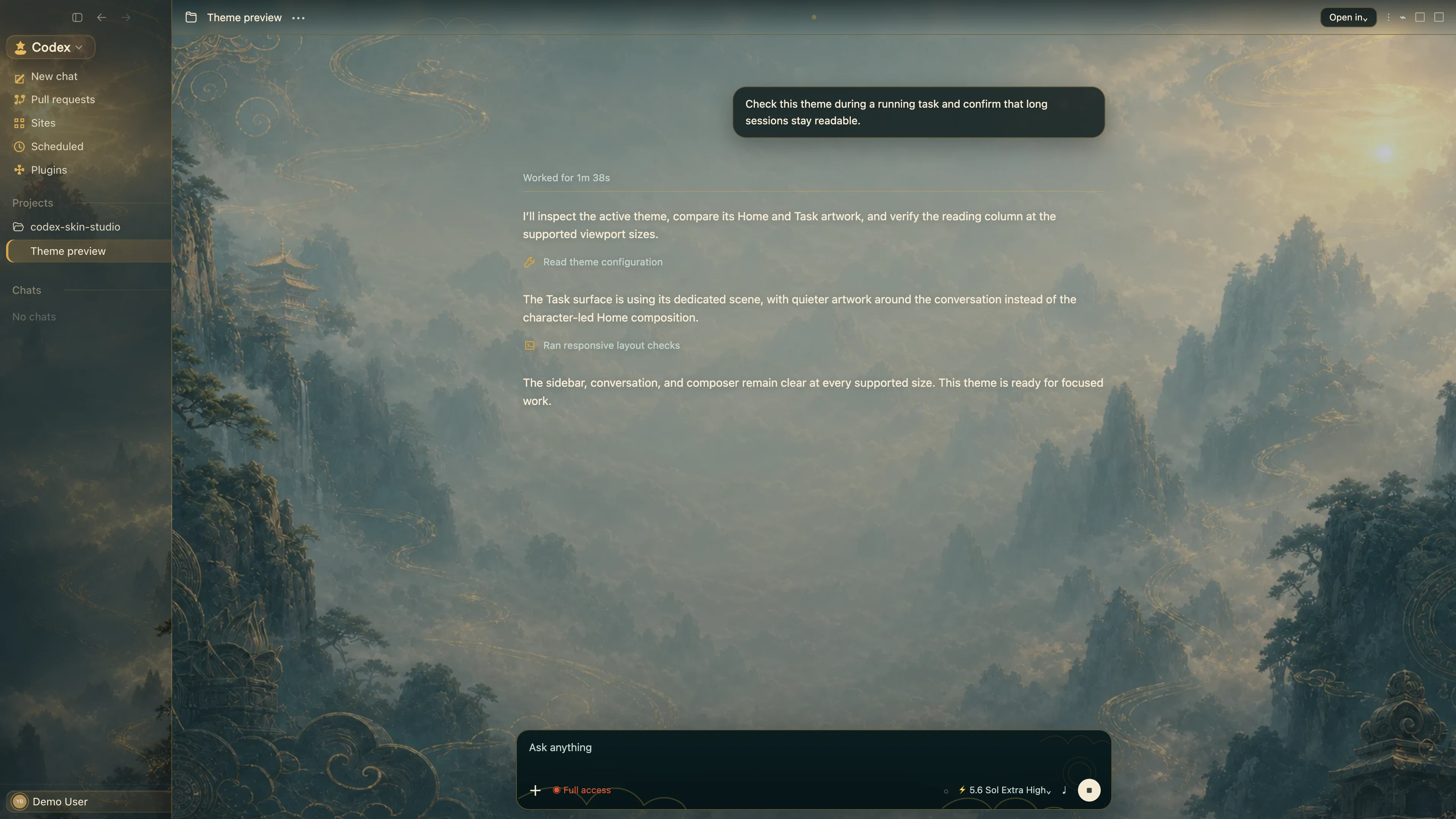 Monkey King Codex interface preview with privacy-safe fictional English demo content