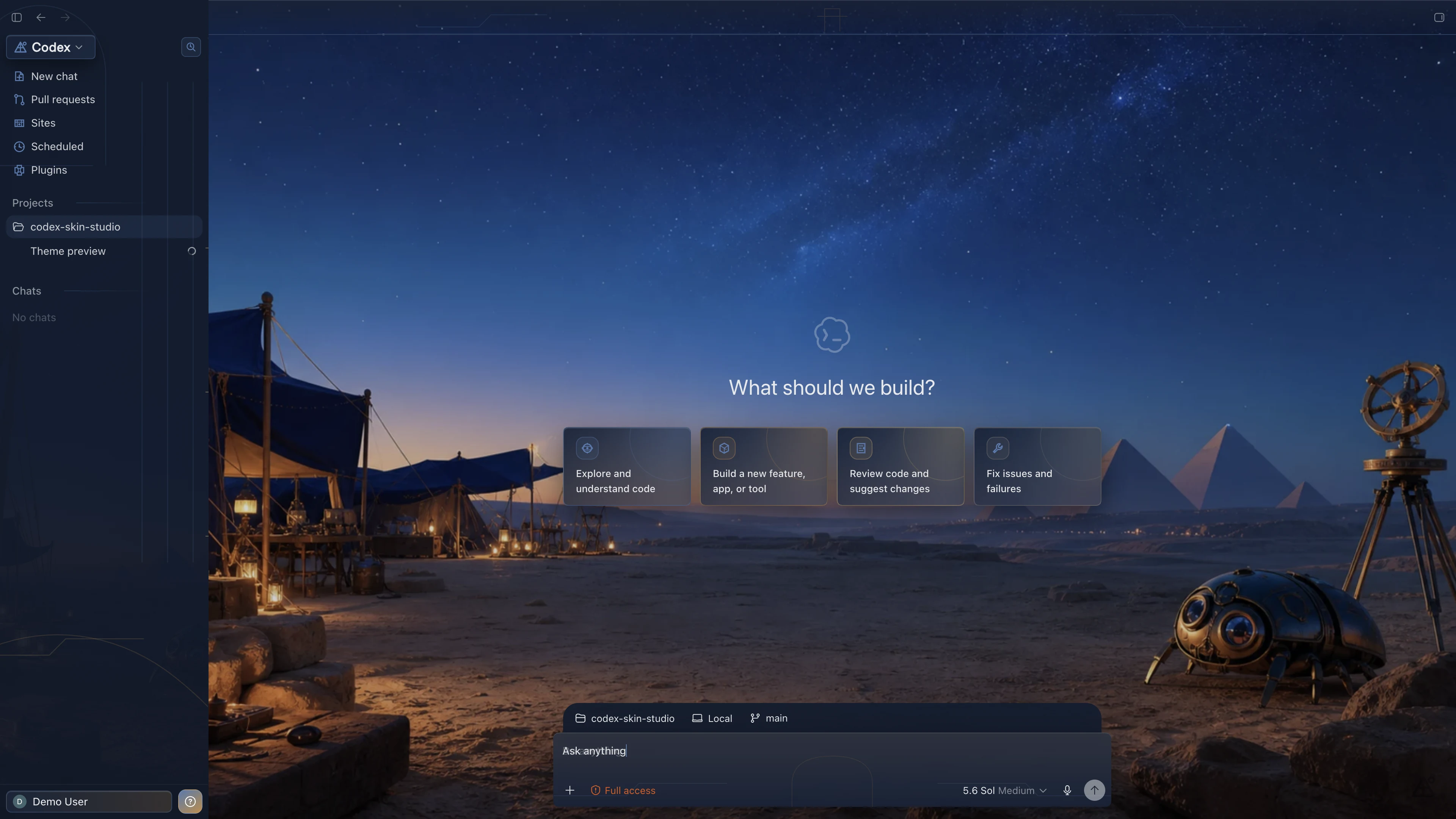Giza Star Camp Codex interface preview with privacy-safe fictional English demo content