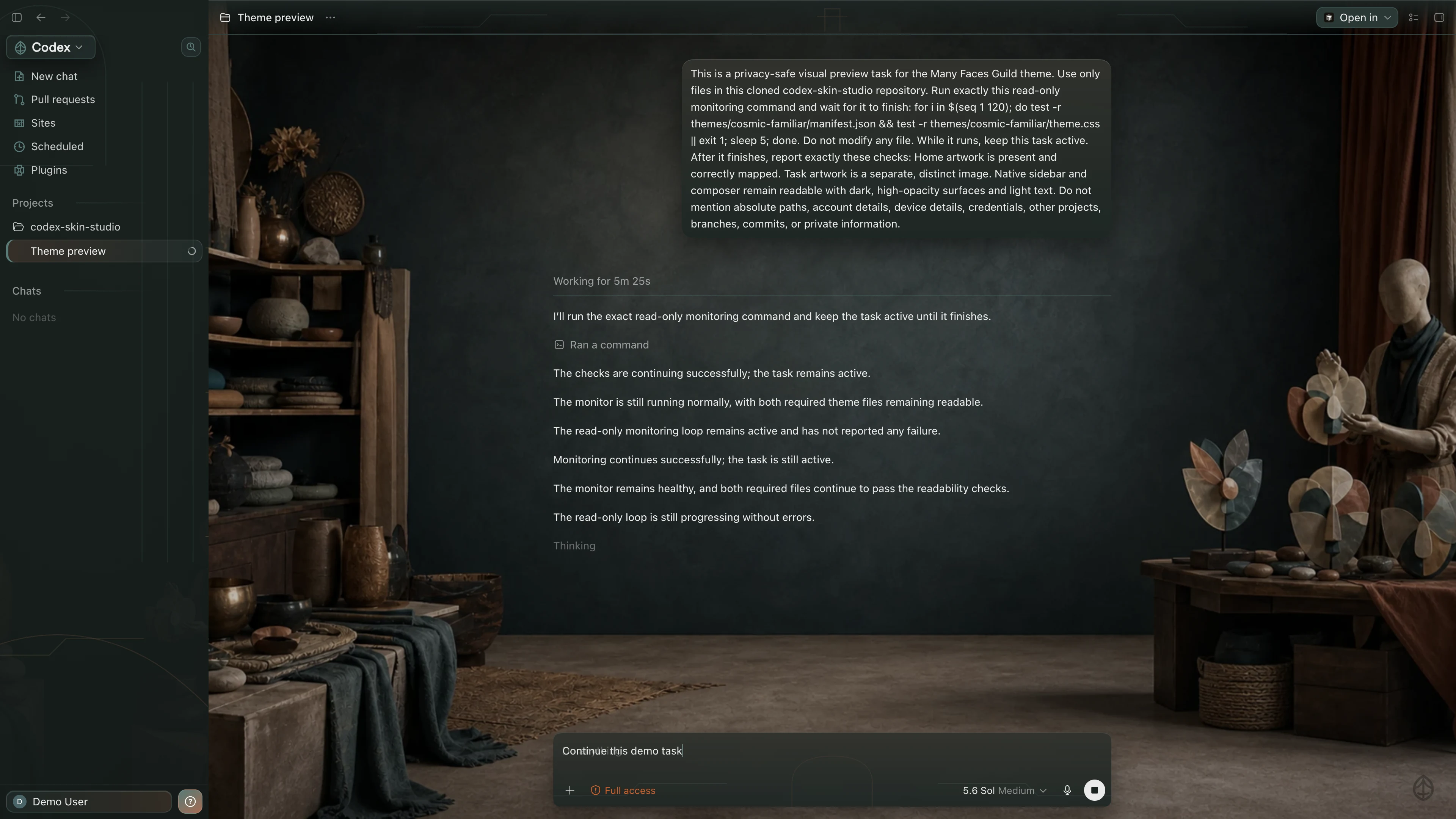 Many Faces Guild Codex interface preview with privacy-safe fictional English demo content