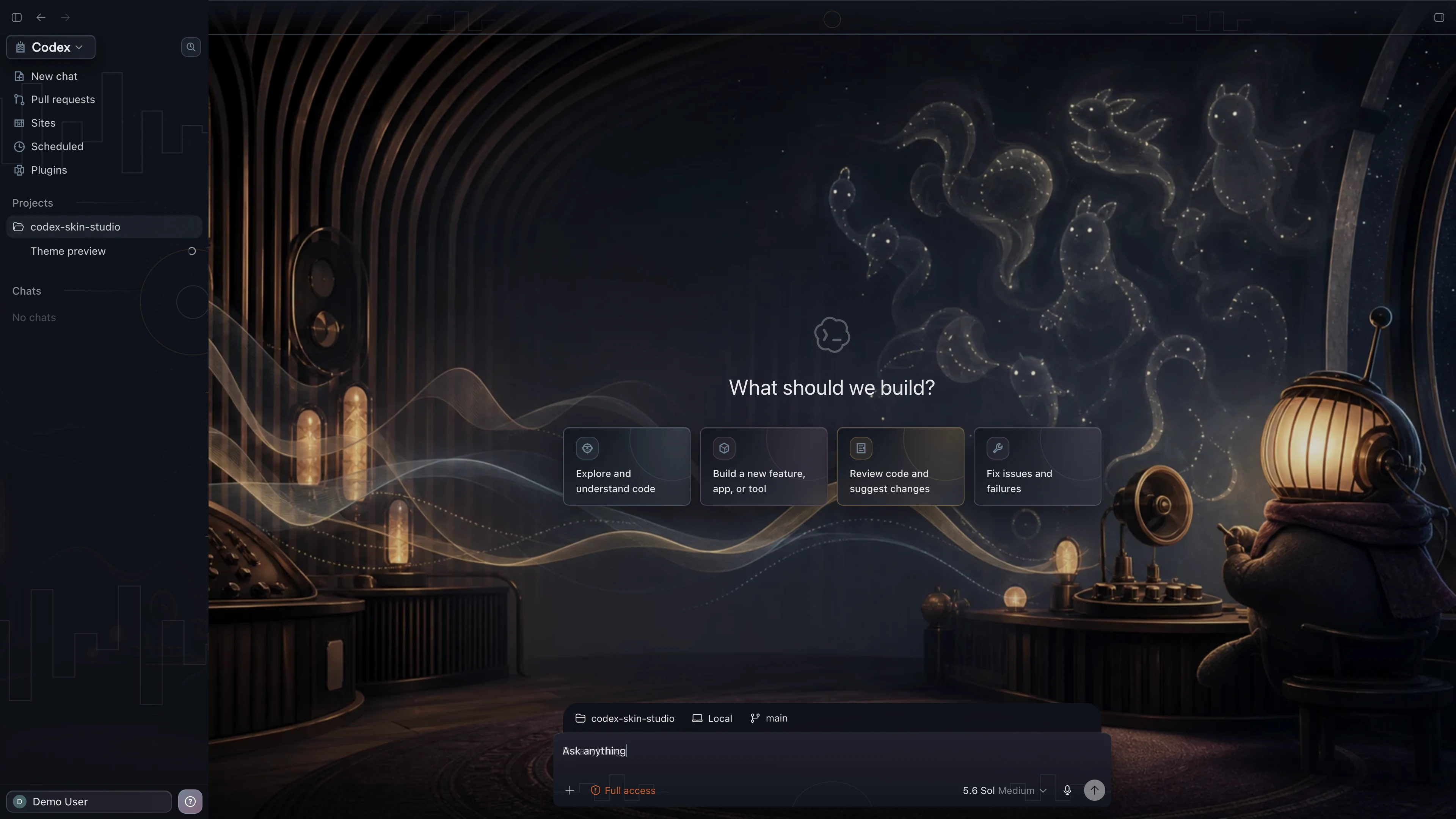 Midnight Folklore Radio Codex interface preview with privacy-safe fictional English demo content