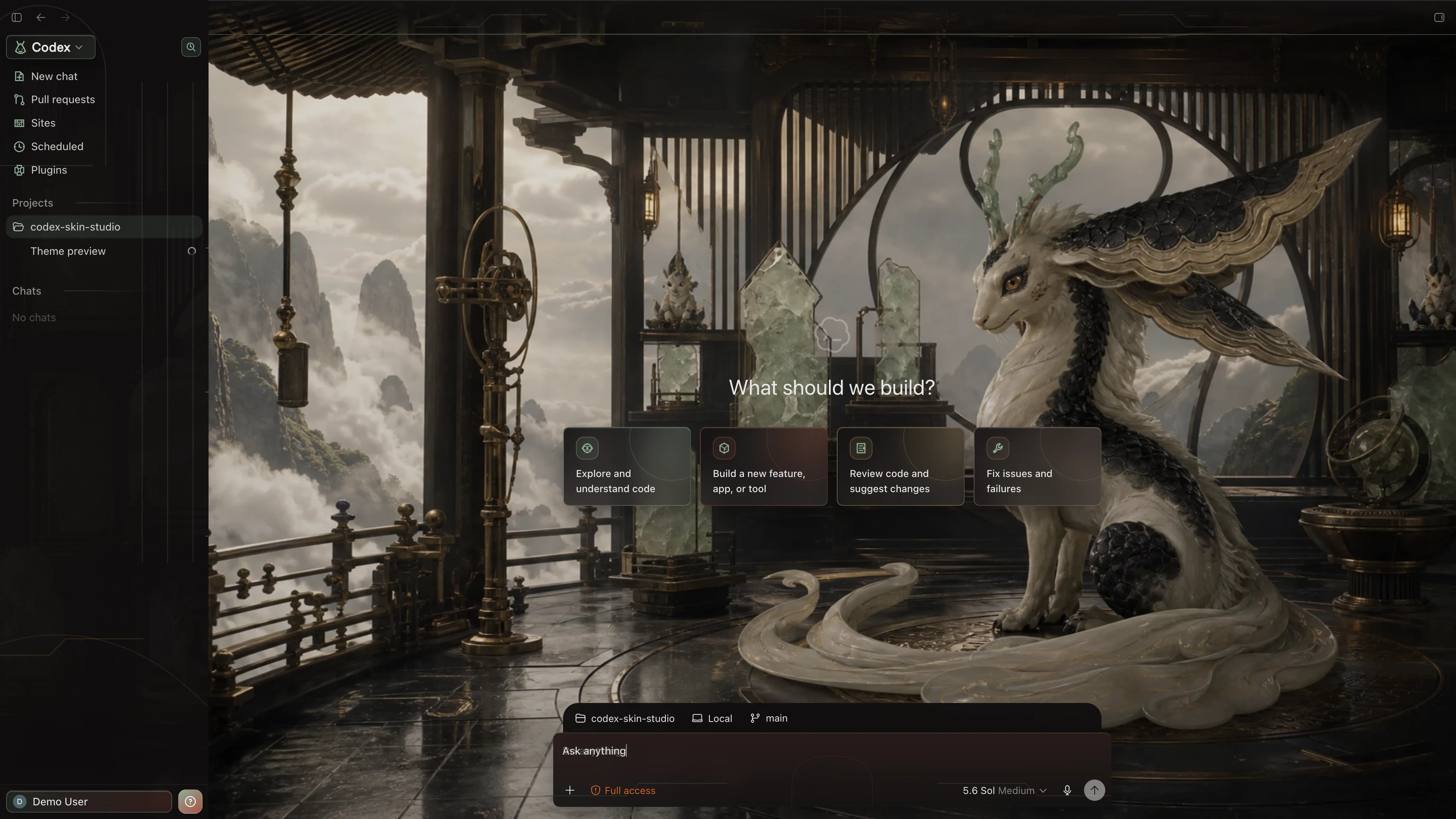 Shanhai Dispatch Codex interface preview with privacy-safe fictional English demo content