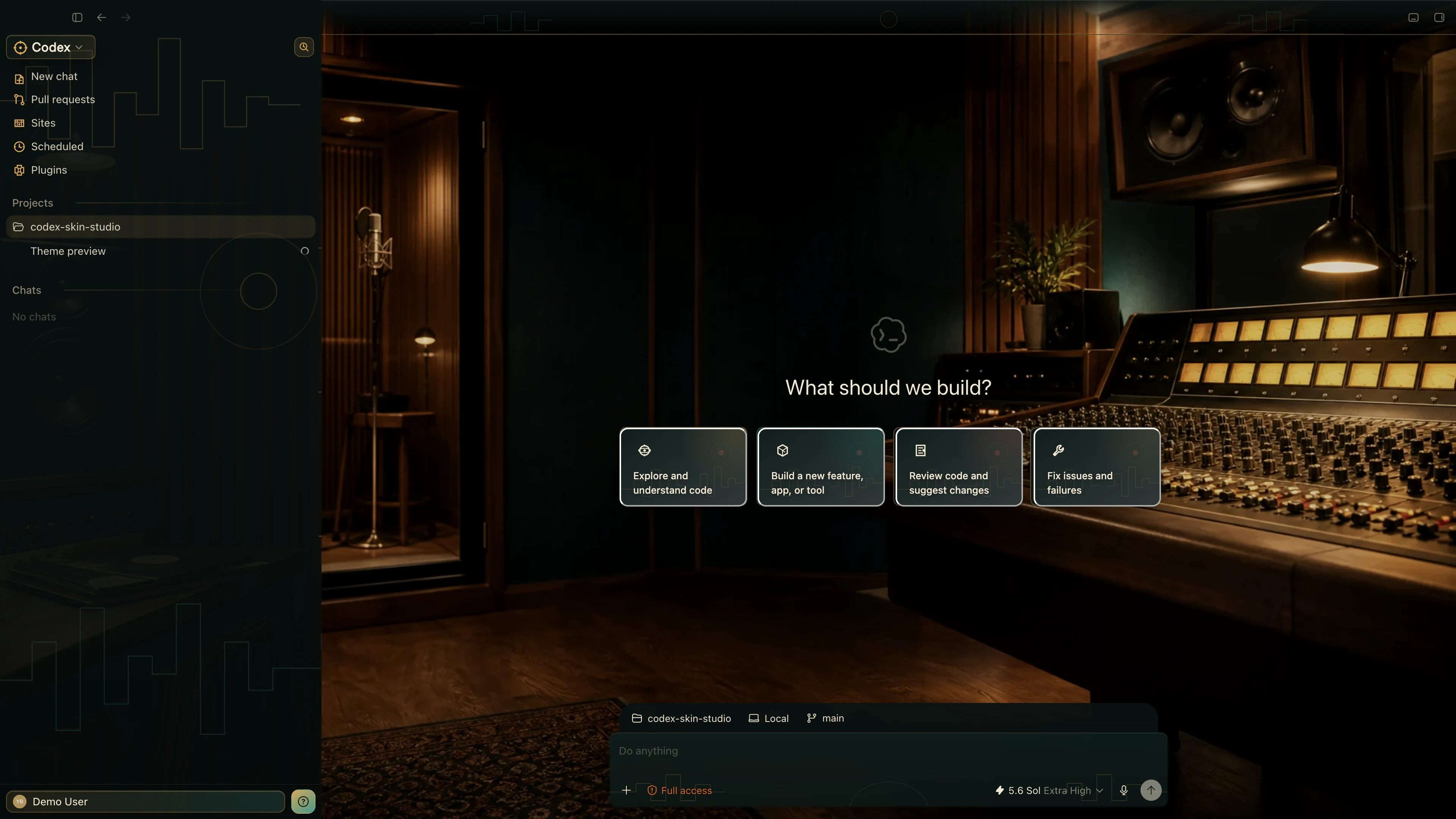 Analog Room Codex interface preview with privacy-safe fictional English demo content
