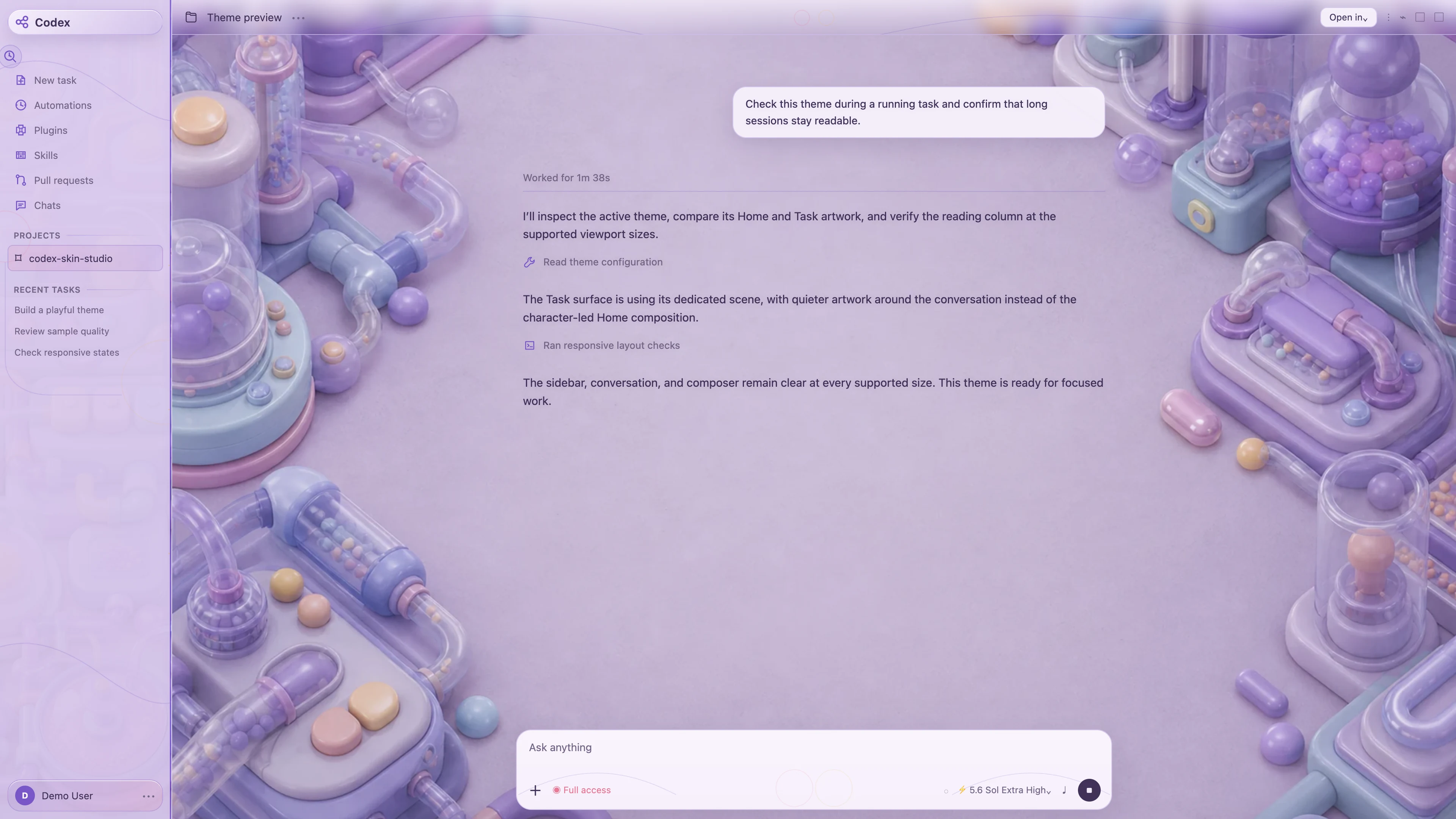 Gummy Lab Codex interface preview with privacy-safe fictional English demo content