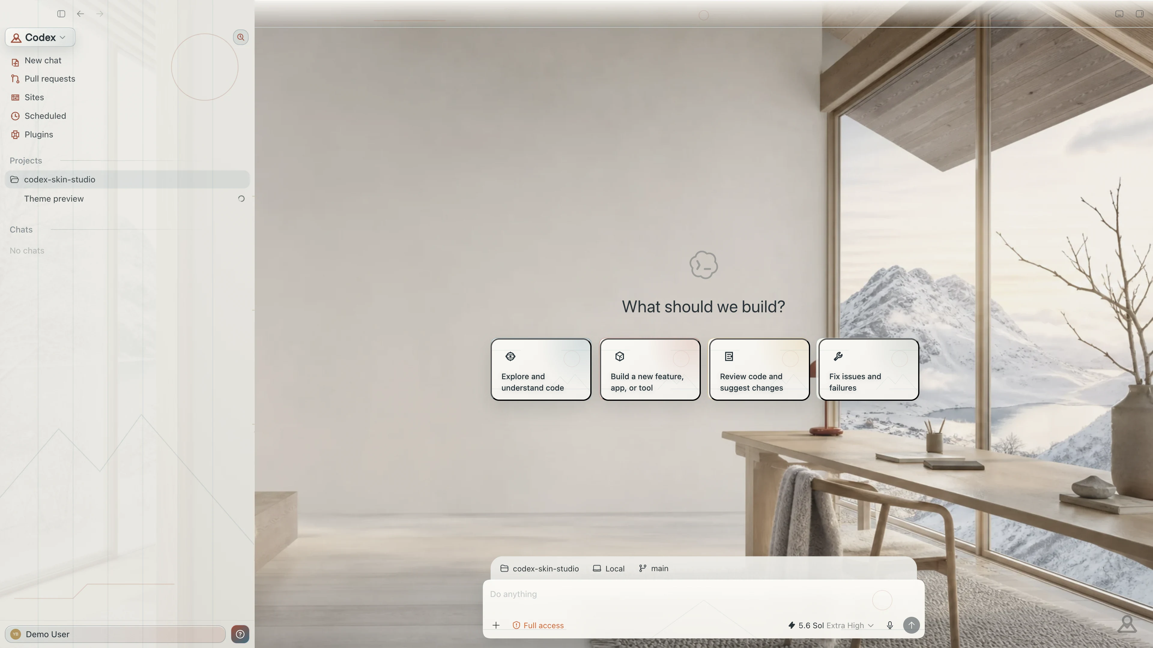 Nordic Dawn Codex interface preview with privacy-safe fictional English demo content