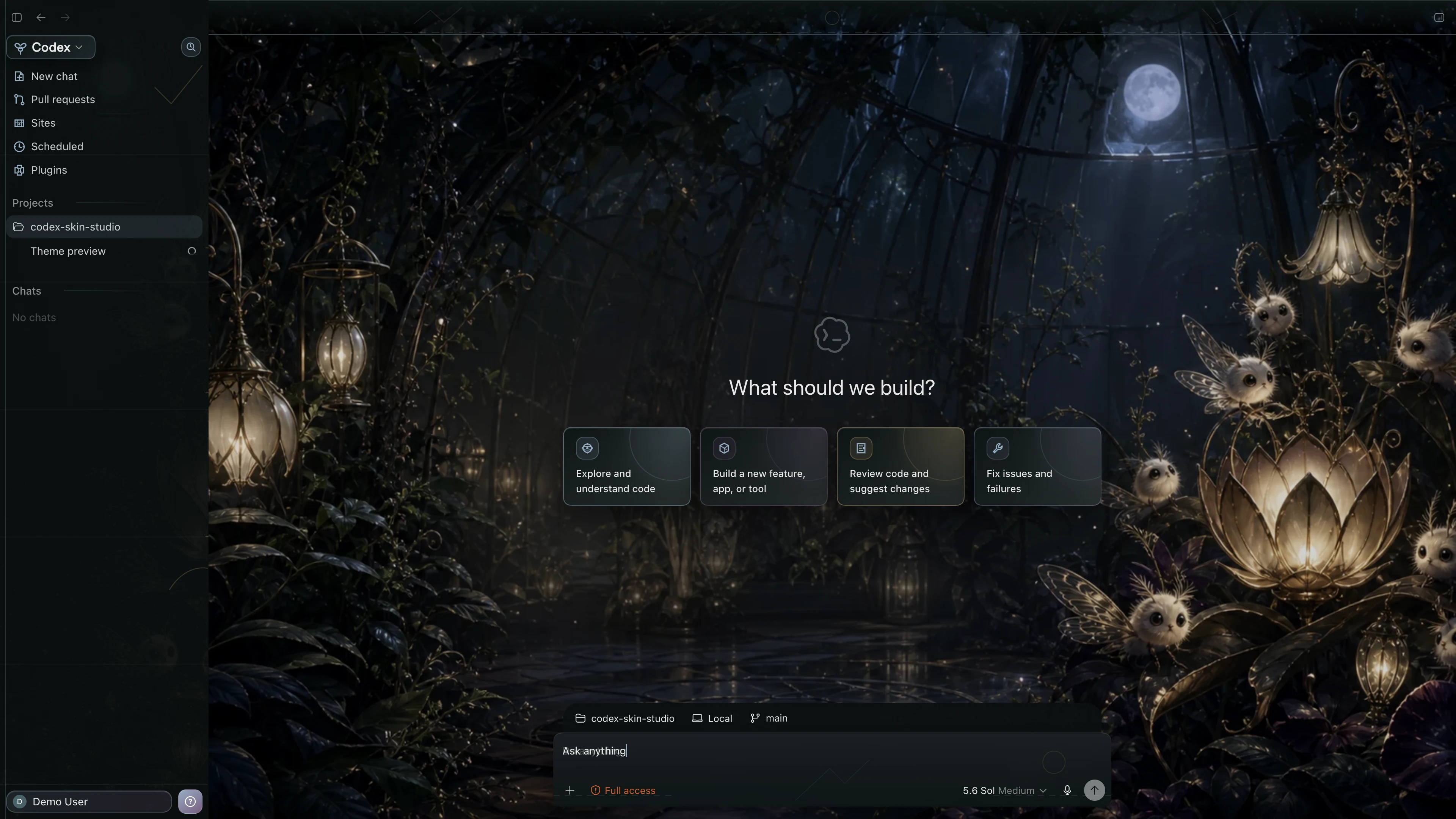 Mothlight Society Codex interface preview with privacy-safe fictional English demo content